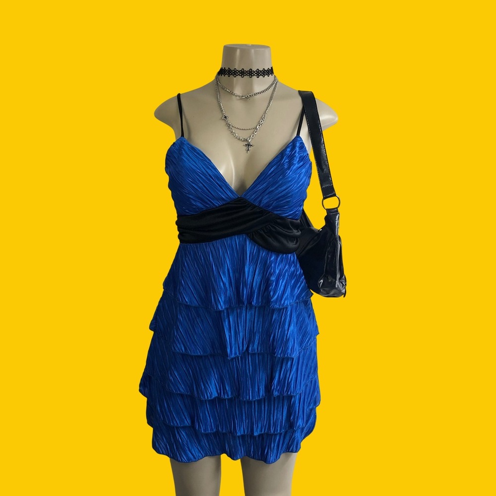 Vintage Y2K Speechless Royal Blue Tiered Ruffle Mini Dress M McBling Party